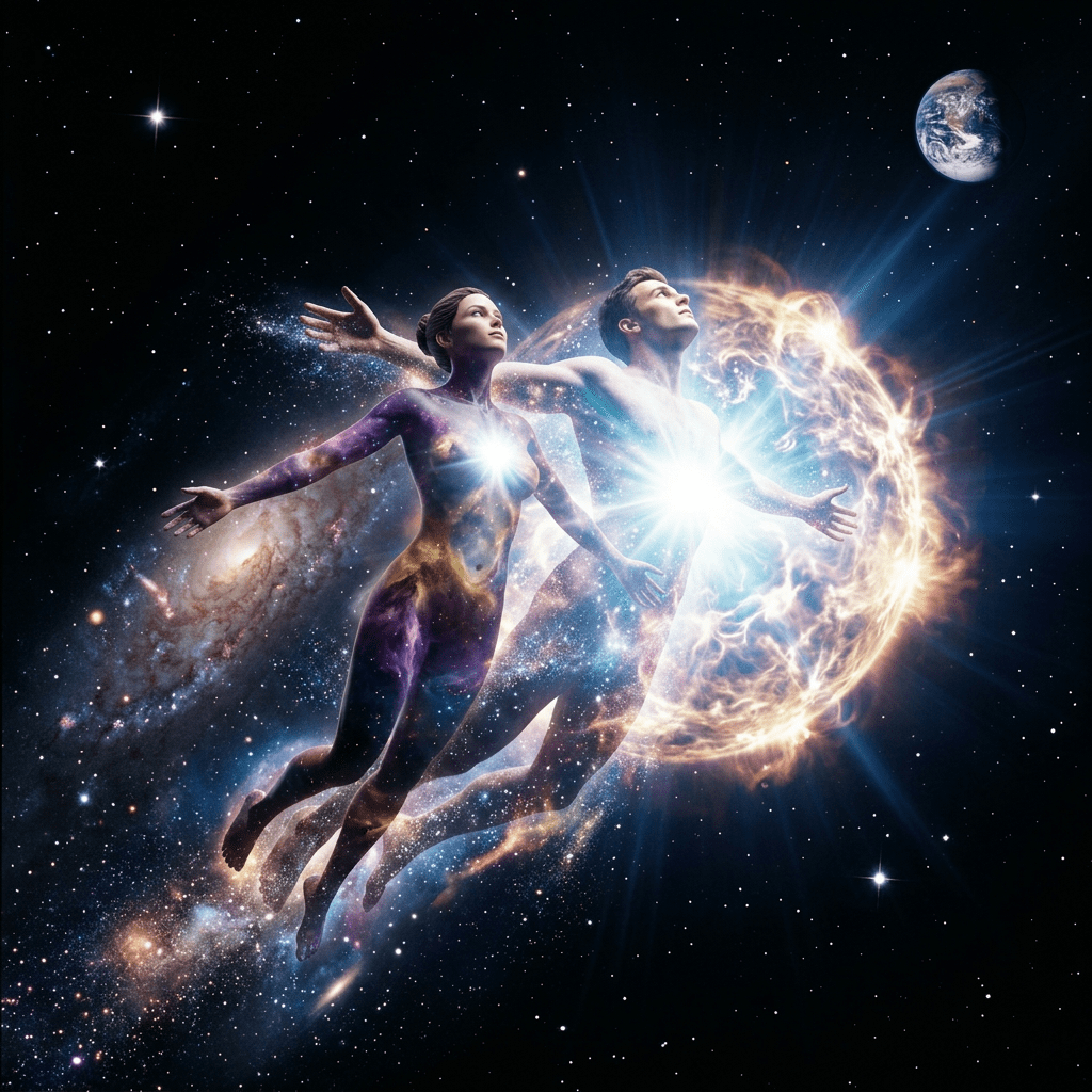 Add woman beside glowing star figure