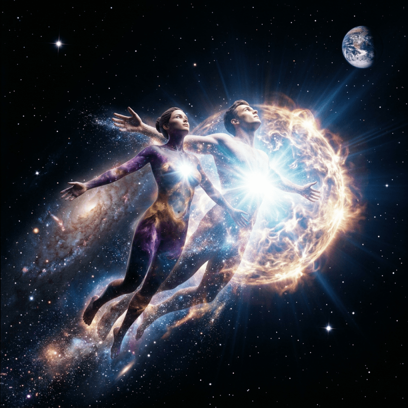 Add woman beside glowing star figure